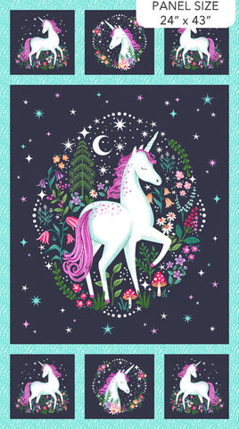 Unicorn Dreams panel - Charcoal -  26840-98 -  Size 24" x 43"