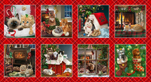 Fire Side Kittens Blocks panel - 9056-88 - 24"(61cm)
