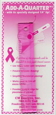 Add A-Quarter Ruler - 1in x 6in - Pink For Breast Cancer Awareness- CM06-PNK