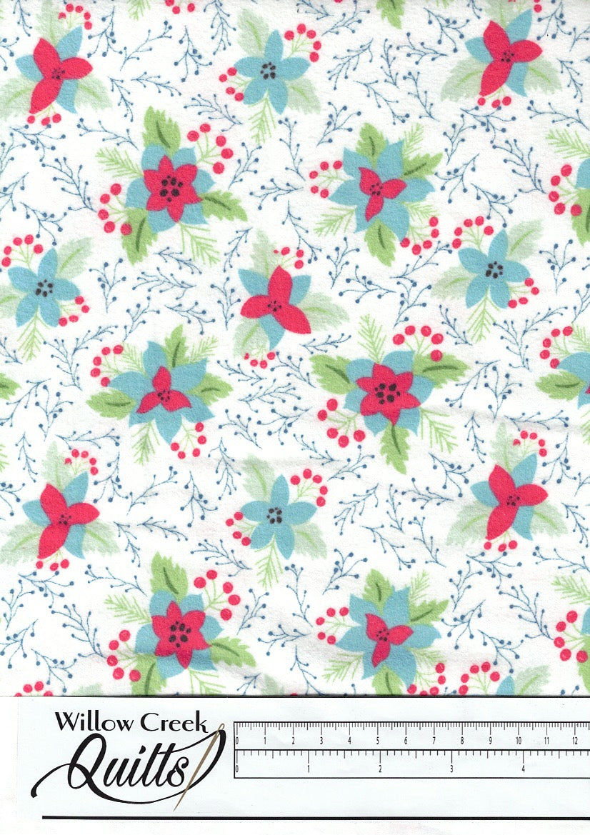 Snowy Weather Flannel - Poinsettias - FNSP019.WHITE - Penn2Paper