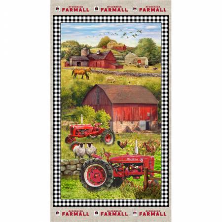 Farmall Sweet Farmhouse Tractor Cotton Panel 24in  - 10336-X