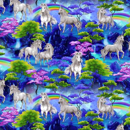 Unicorn Dreams - Allover Unicorns - Blue Multi - 2724-17