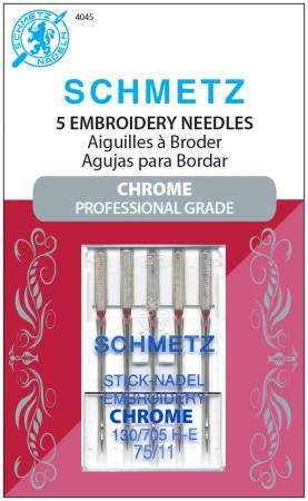 Schmetz Chrome Embroidery Needle 5 ct, Size 75/11 - 4045