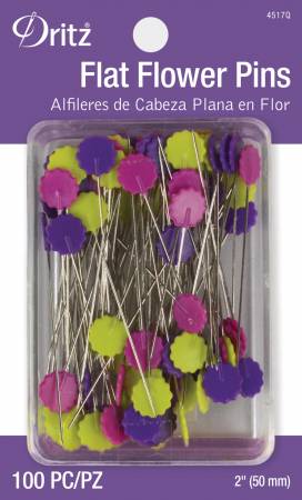 Flat Flower Pins - Assorted Colours - 2" - 100 pins - 4517Q