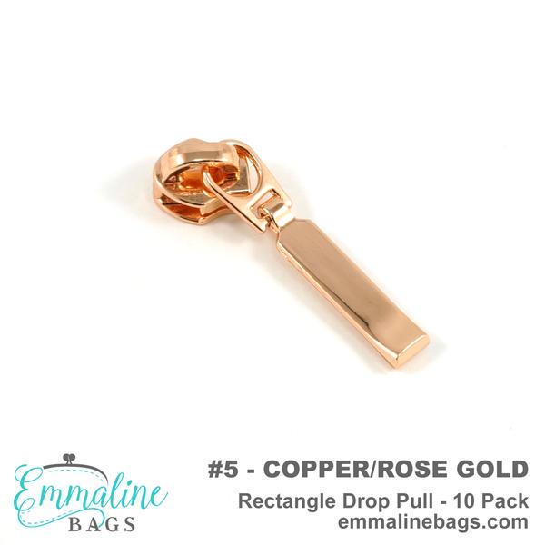Zipper Sliders with Rectangle Drop Pulls - Size 3 - Copper finish - 10 pack - EBSP3-1CP