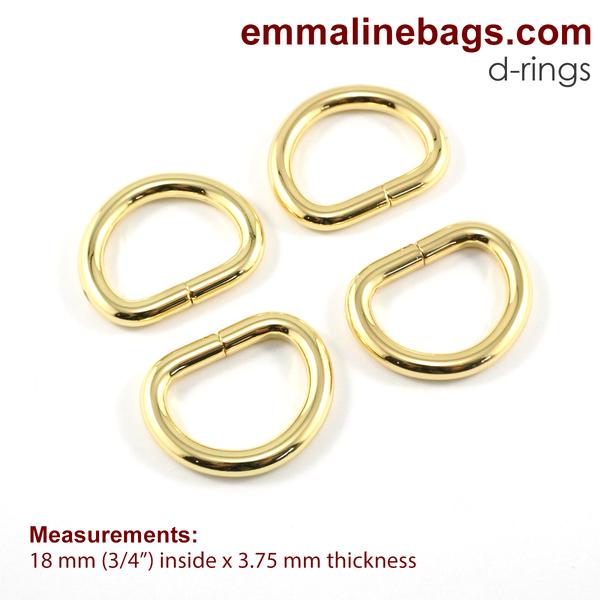 D Rings - 3/4" Thick - Gold Finish - 4 Pack