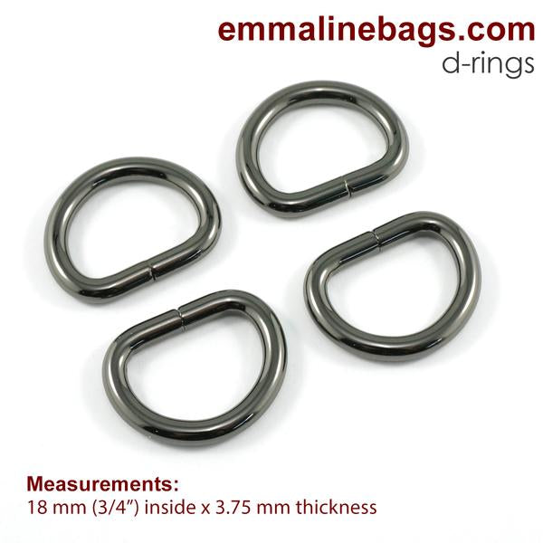 D Rings - 3/4" Thick - Gunmetal Finish - 4 Pack