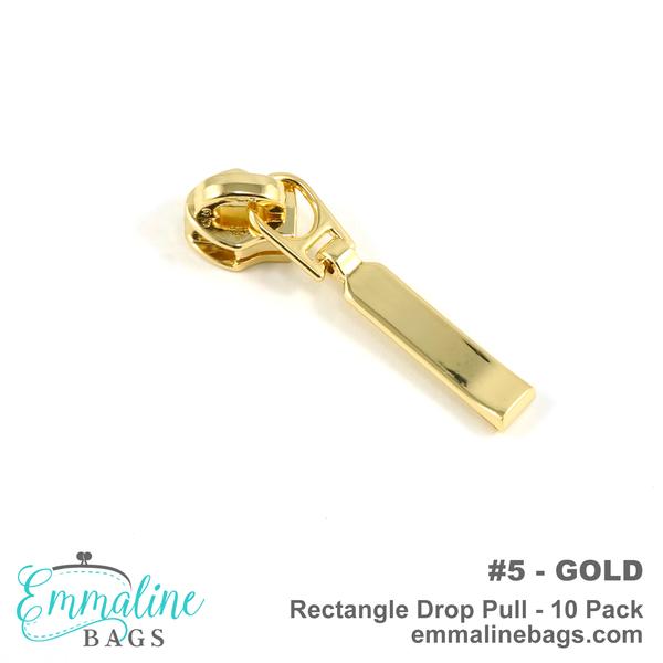 Zipper Sliders with Rectangle Drop Pulls - Size 3 - Gold finish - 10 pack - EBSP3-1GO