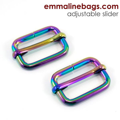 Adjustable Strap Sliders 1" - Iridescent Rainbow Finish - 2 Pack - SLD25mm-IRI/2