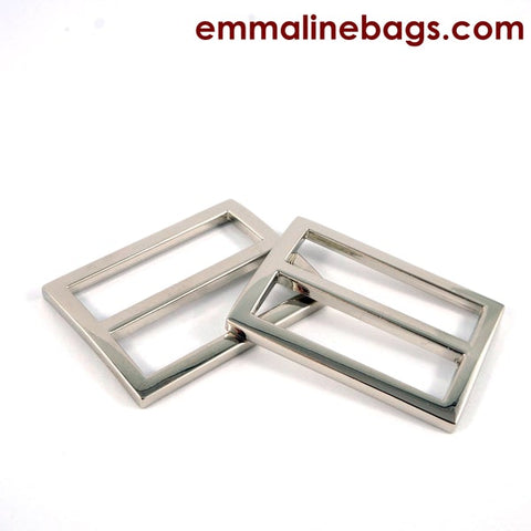 Flat Rectangular Strap Sliders - 1.5" - Nickel Finish - 2 Pack