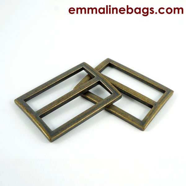 Flat Rectangular Strap Sliders - 1.5" - Antique Brass Finish - 2 Pack