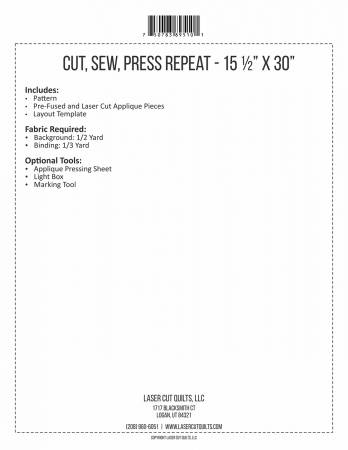 Cut, Sew, Press Repeat pattern with Laser Cuts