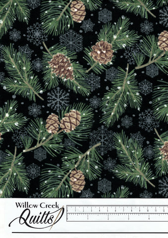 Frosted Forest flannel - Snowflakes - Black Multi - F24302-99