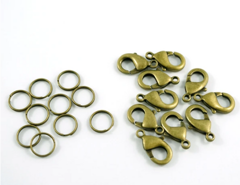 Hooks & Rings for Zipper Pulls (10 Pack) Antique Brass