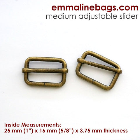 Adjustable Strap Sliders 1" - Antique Brass Finish - 2 Pack - SLD25mm-AB/2