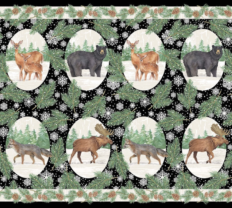 Frosted Forest Flannel panel - Oval Animals - F24300-99 - 24.5"(63cm)
