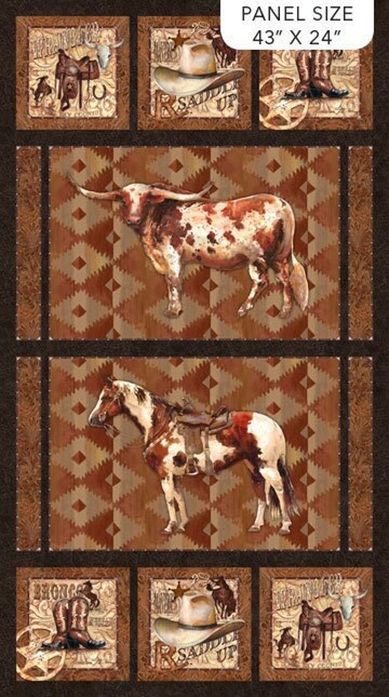 Saddle Up - Cowboy panel - Brown Multi - DP24382-36 - 24"(61cm)