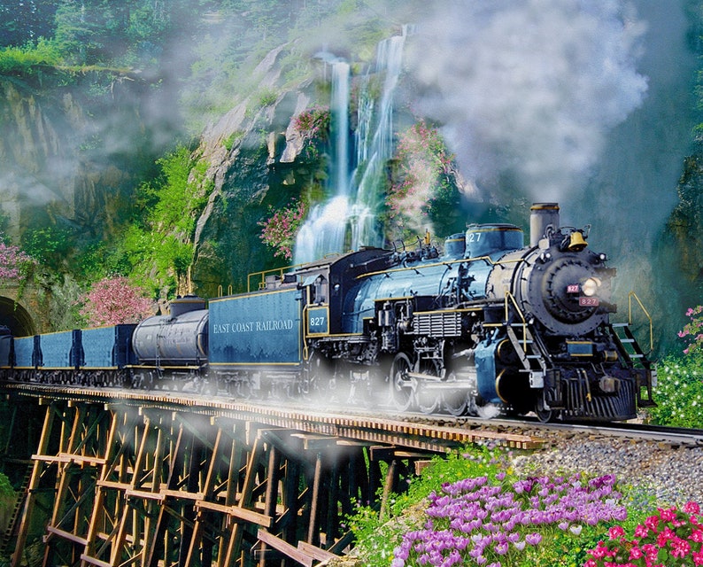 Train Panel - Steam In The Spring - 118678 - 18714 - 35"(91cm)