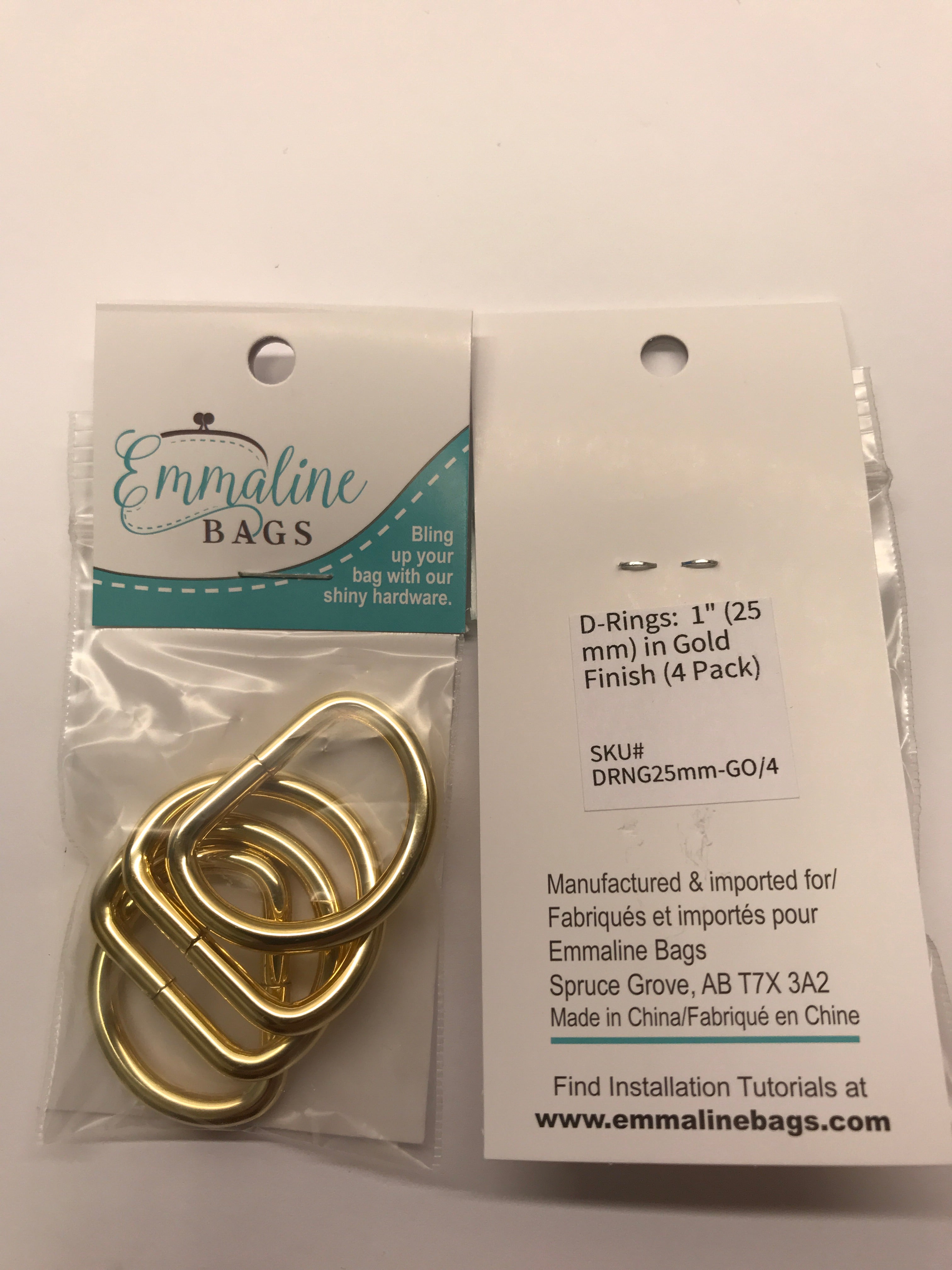 D Rings - 1" - Gold Finish - 4 pack