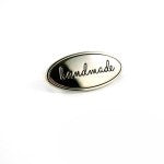 Oval Metal Bag Label "handmade" - Nickel Finish with washer