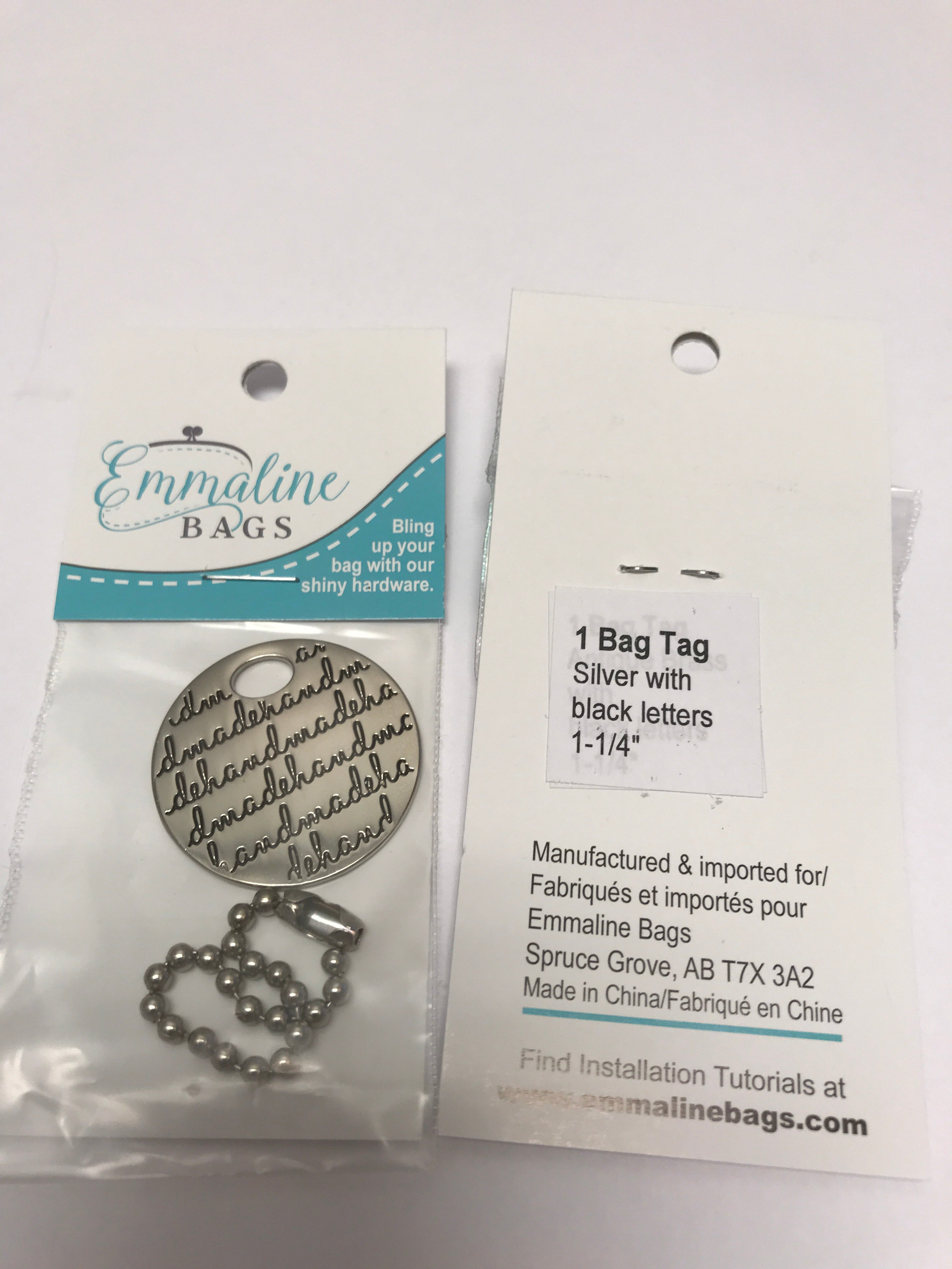 Metal Bag Tag "handmade" - Silver with Black letters