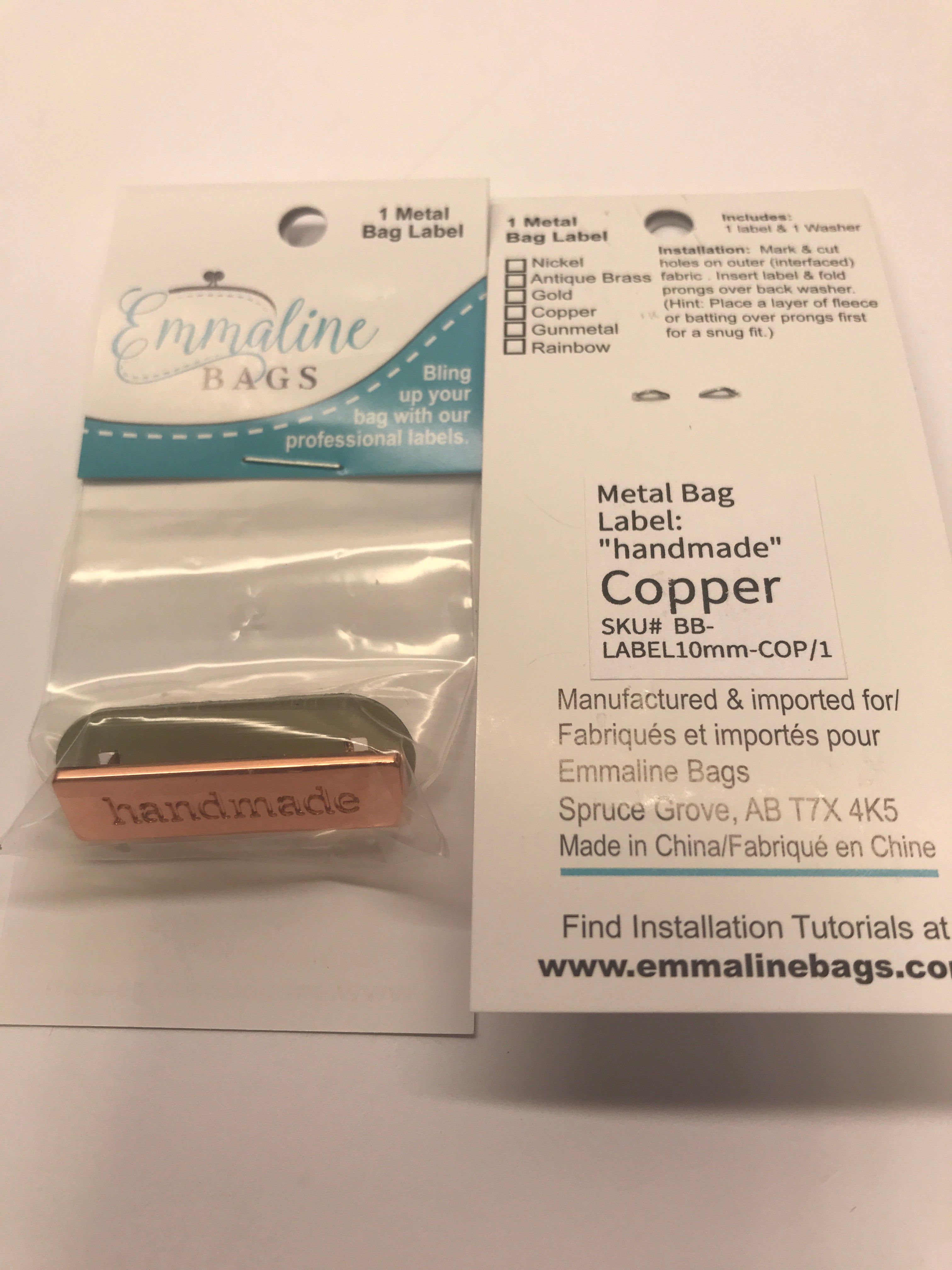 Rectangular Metal Bag Label - handmade - Copper Finish