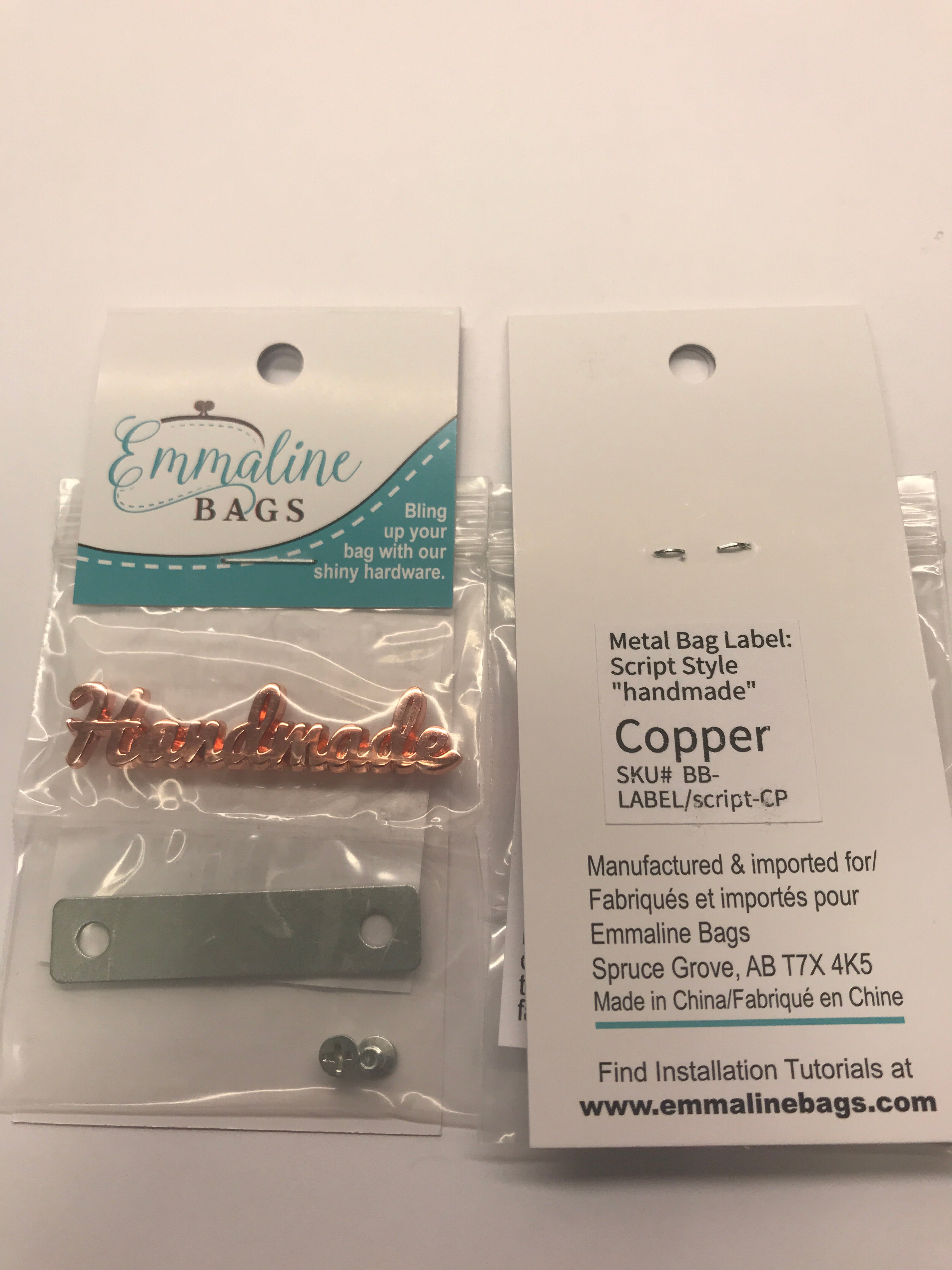 Metal Script Bag Label "Handmade" - Copper Finish