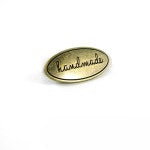 Oval Metal Bag Label "handmade" - Antique Brass with washer