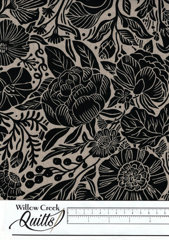 In The Dawn Linen/Cotton blend - Large Flowers in Black - CL90558-99